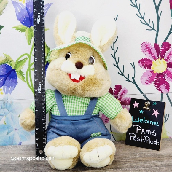 Cuddle Wit Farmer Bunny Rabbit Plush 16" Gingham Plaid Shirt Easter 1992 Bunny - Picture 2 of 12